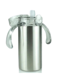 Childs tumbler that will grow with them. It comes a pop top lid and a latch to close. This tumbler is spill proof and comes with an additional lid and straw.