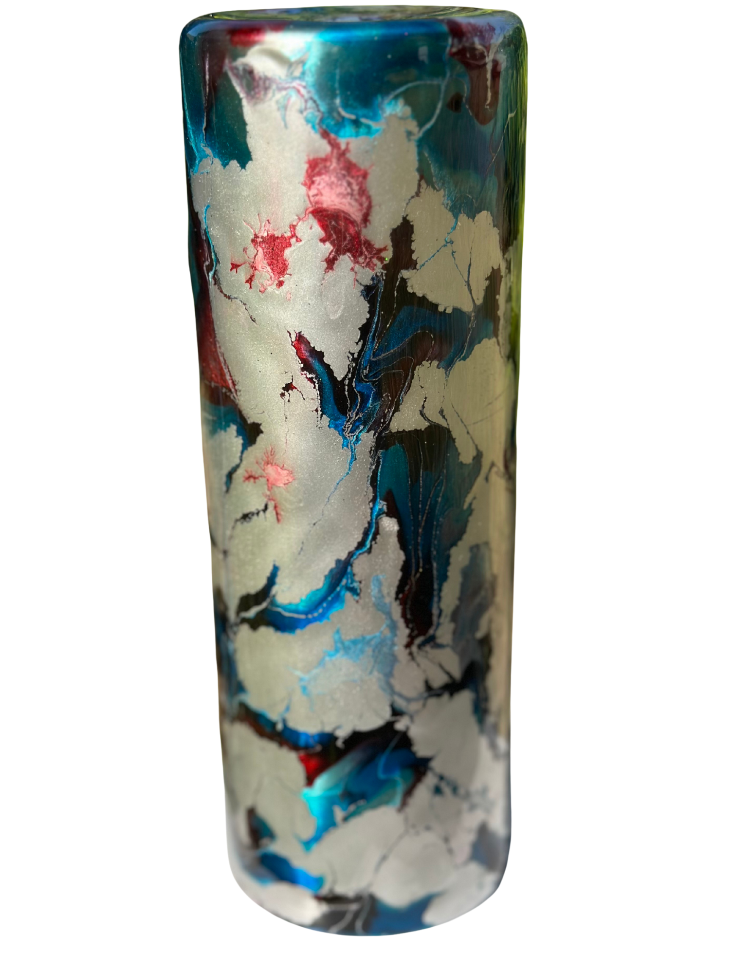 CHROME, RED, AND BLUE ALCOHOL INK TUMBLER