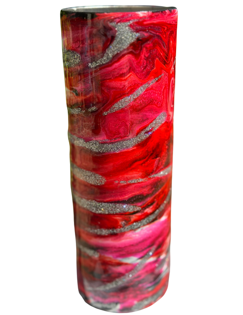 All red with a little white alcohol ink tumbler. Very pretty and sparkly.